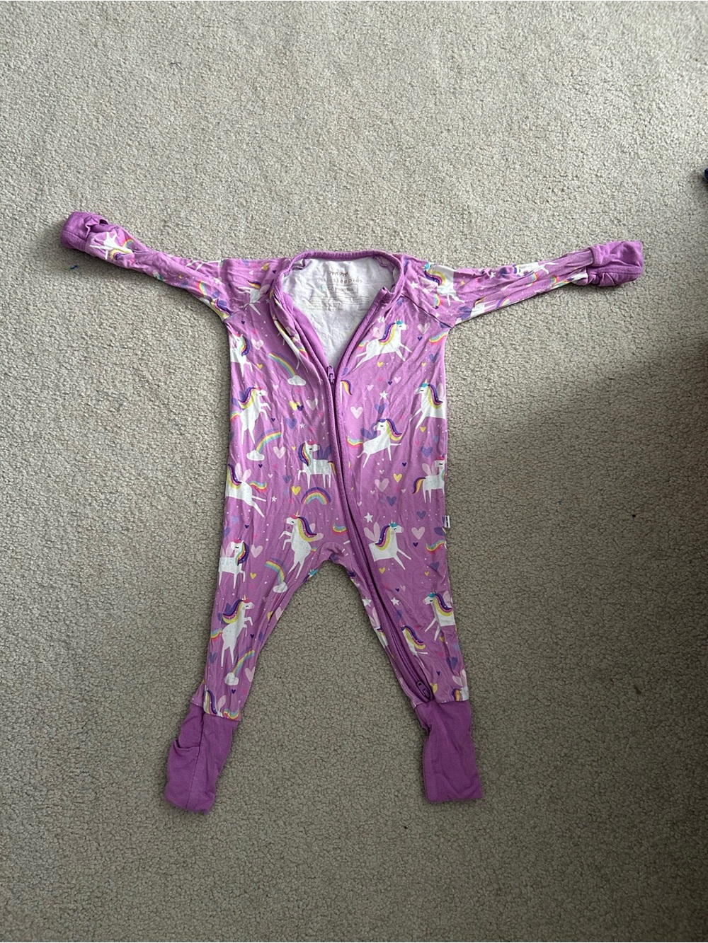 Little Sleepies Purple Unicorn Print Baby One-Piece Pajamas